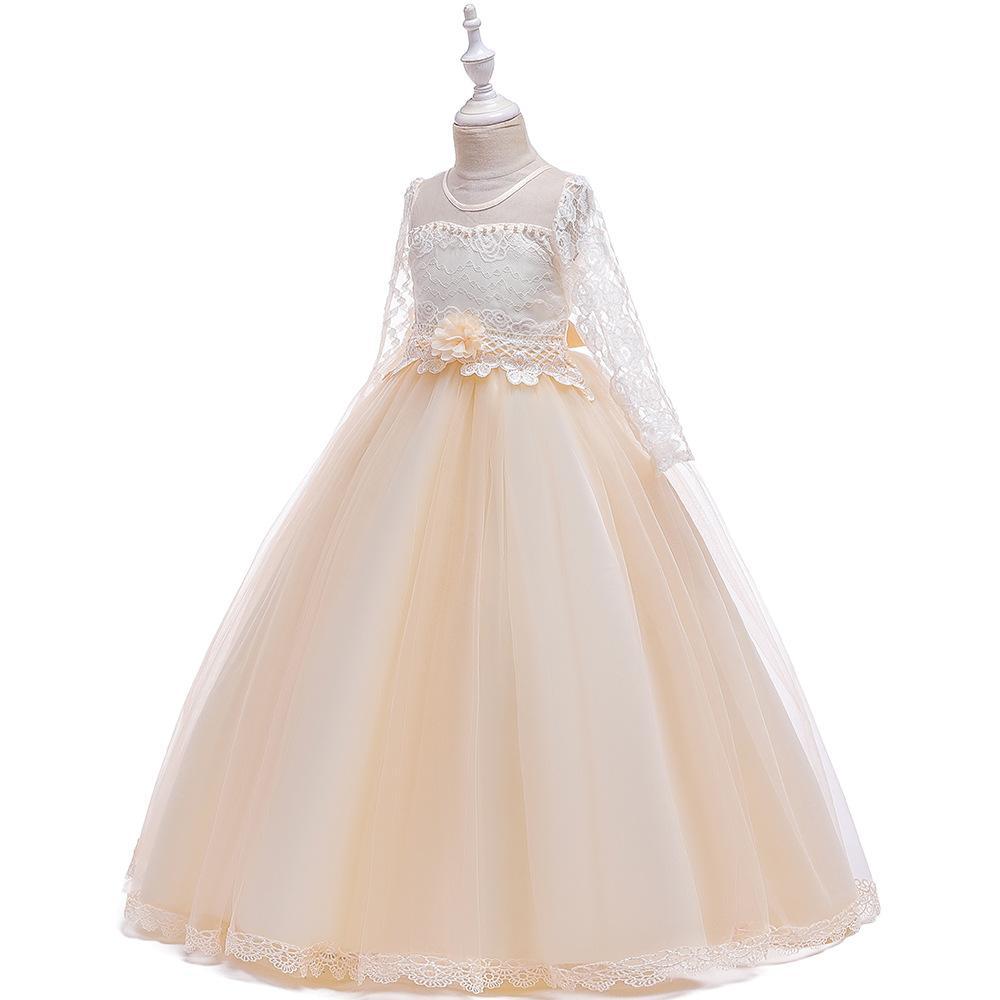 Flower Girl Princess Dress For Weddings Summer Kid Formal Bow Long Gown For School Evening Party Children New Year Cloth LP-227