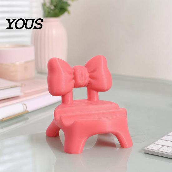 Easy Wipe Clean Table Ornament 3D Printed Stool Phone Holder, Cute Bow/Flower Ergonomic Bracket Support, Hands-free Mobile Stand for Desktop Accessory