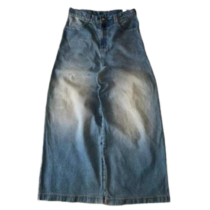 Blugi americani Harajuku cu imprimeu vintage Y2K bărbați spălați pantaloni drepți gri, gotici de stradă, pantaloni unisex largi Tide