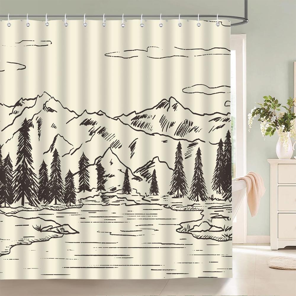 1 Stück Minimalistischer Stil Kunst Frau Straßenansicht Druck Duschvorhänge Badezimmer Polyester Badvorhänge Dekor Vorhang Mit Haken