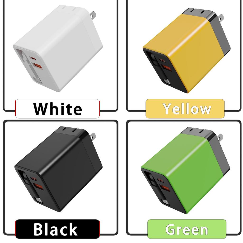 GaN Dual-Port Fast Charger with Foldable Retractable Cable for Apple, Huawei, Xiaomi