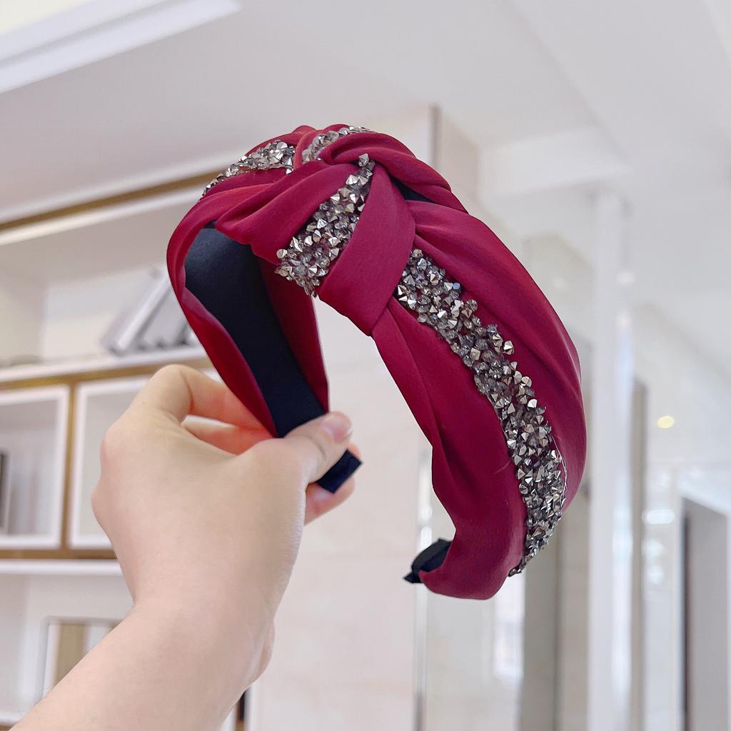 PROLY New Fashion Women's Hair Accessories Wide Side Shining Rhinestone Hairband Center Knot Headband