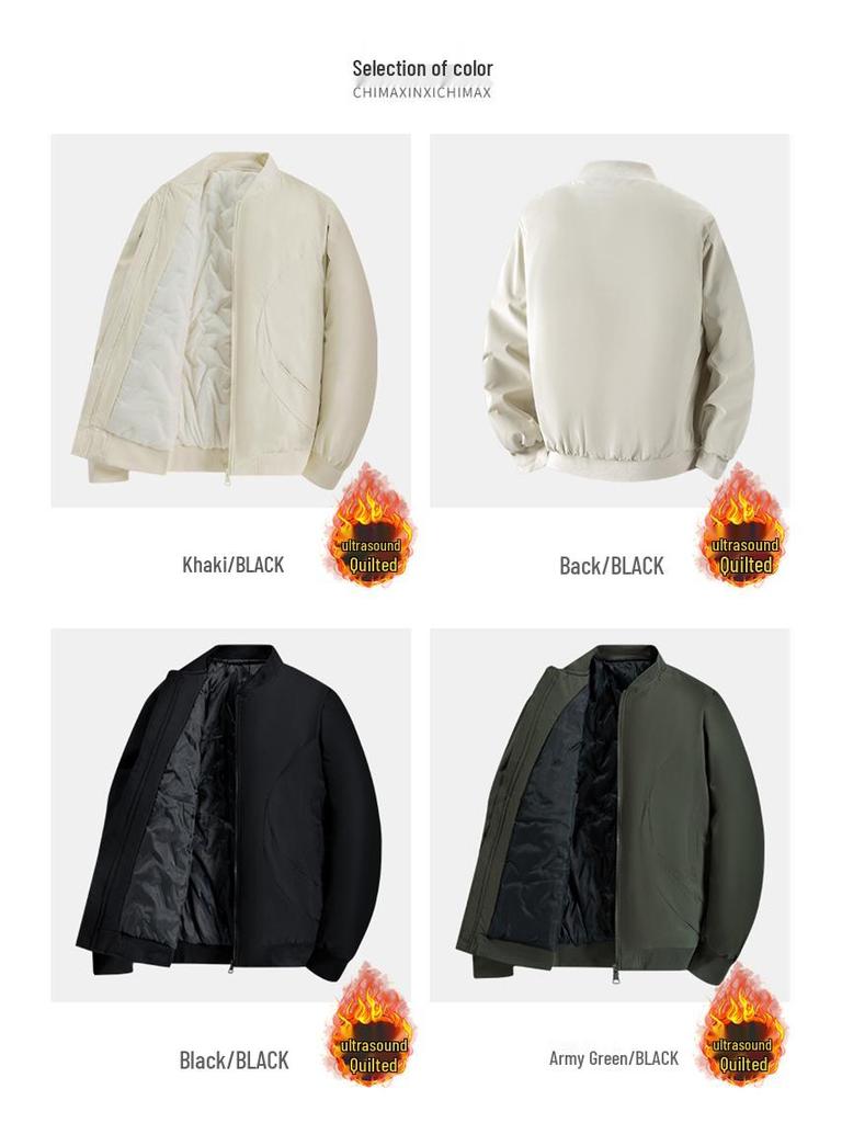 Herrgränsöverskridande Höst/Vinter Ståkrage Baseballjacka - Ultraljud Bomullsfylld Lös Pilot Arbetskläder