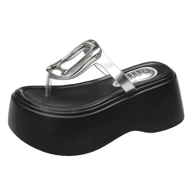 

Модные летние женские шлепанцы 7,5 см, массивная пляжная обувь 2024 года, женские туфли на танкетке с открытым носком, женские шлепанцы на платформе, уличные сандалии 34