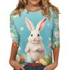 Damen Osterhasen T-Shirt Mode Langarm Rundhals Normales Oberteil Feiertagswochenende Print Floral Rot Frühling Herbst Outfit