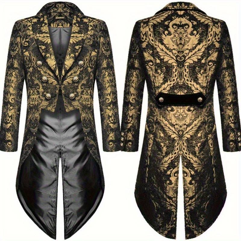 Devil Fashion Mens Gothic Steampunk Tailcoat Jacket Black Brocade Damask Wedding Halloween Tailcoat Jacket