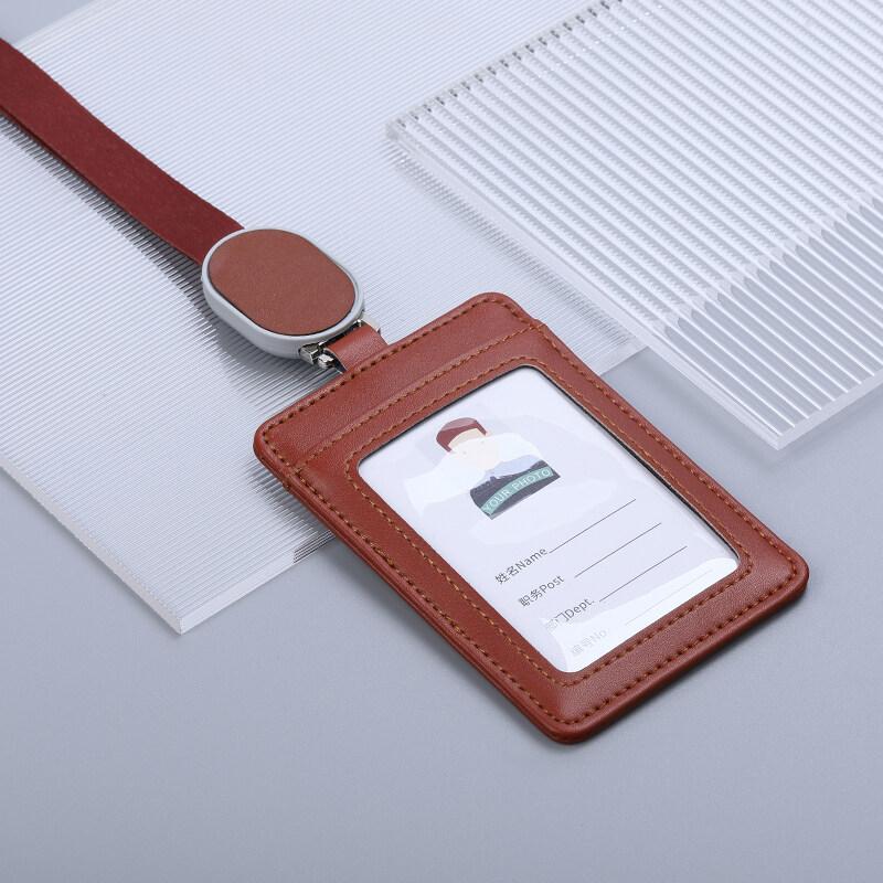 2025 NEW Real Leather Work Card Cases ID Certificate Holder with Retractable Badge Reel Lanyard