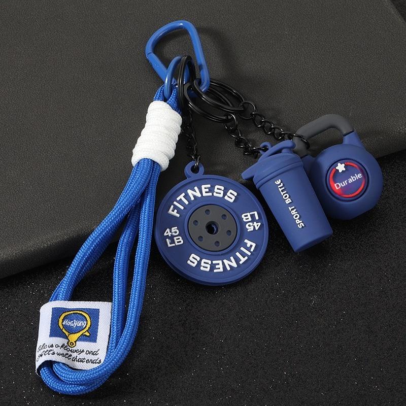 Gym Keychain Set Dumbbell Water Bottle Kettlebell Charm Keyring With Braided Rope For Workout Enthusiasts Bag Accessory