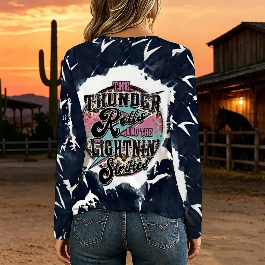 Women Plus Size Floral Print Lace Up V Neck Long Sleeve Daily Casual Top