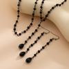 Ingemark Goth Black Imitation Crystal Chain Necklace Drop Earrings for Women Vintage Cross Jesus Moon Pendant Choker Jewelry Set