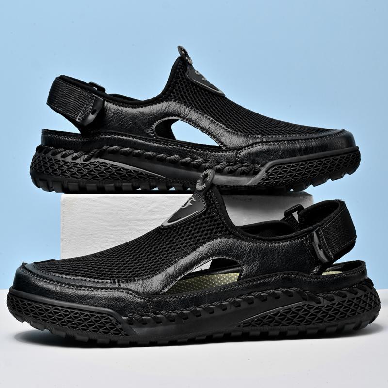 New Arrival Men Summer Shoes Hollowed-out Mesh Flats Breathable Non-slip Outdoor Sandals Anti-collision Toe Leisure Beach Shoes