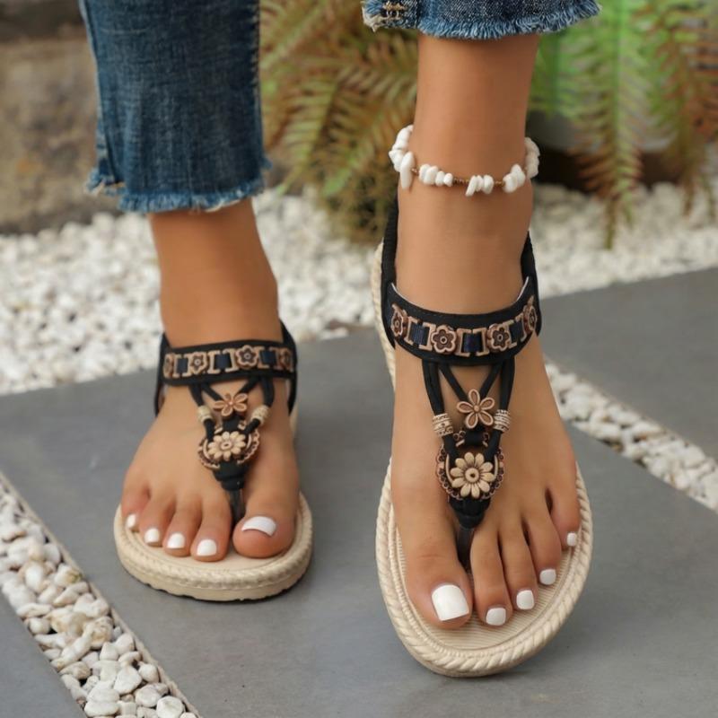 

Women Casual Beach Sandals Large Size Solid Color Sandals Round Head Bohemian Style Shoes Leisure Sandals Rubber Bottom Shoes 36 чёрный