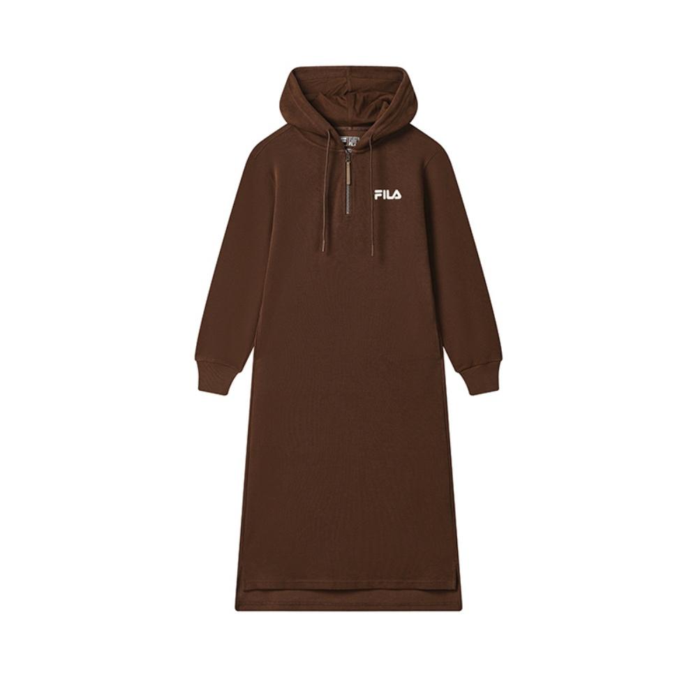 

FILA Original Cool Niche Trendy Style Hooded Long Sleeve Dress Women dresses Liver-Red F51W539303FDK XL