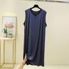 Men Modal Cotton Men Plus Size Night Gown for Summer Solid Color Thin Sleeveless Medium Long Loose Button Vest Style Dress