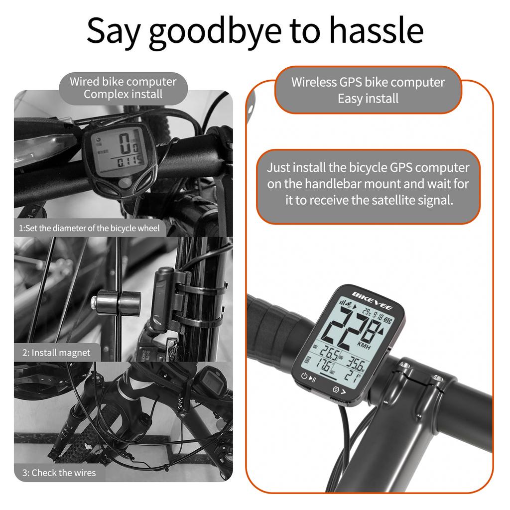 BIKEVEE Rechargeable GPS Wireless Bike Cycling Computer Waterproof USB-C Wireless Bicycle Speedometer Odometer Stopwatch with Auto Backlight Altitude