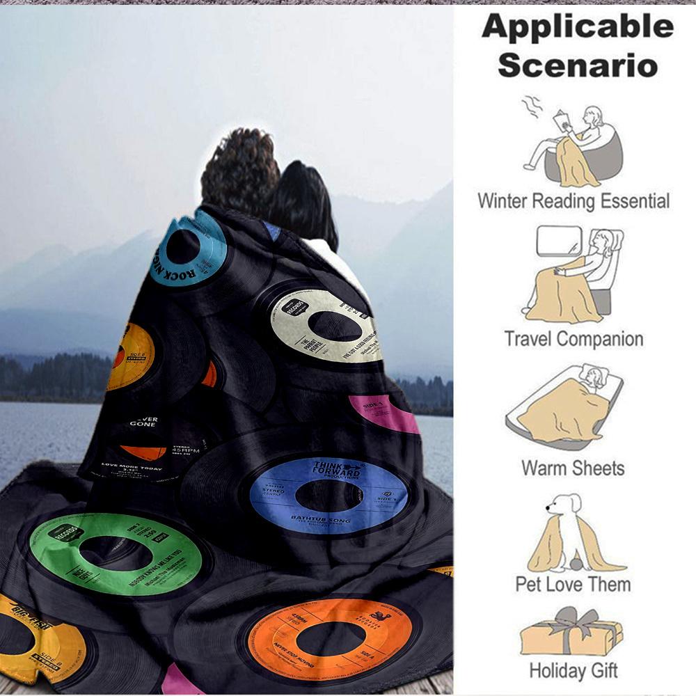1pc Music Records Print Blanket   Lightweight Flannel Throw Blanket For Sofa, Bed, Living Room, Office, Outdoor Travel, Camping