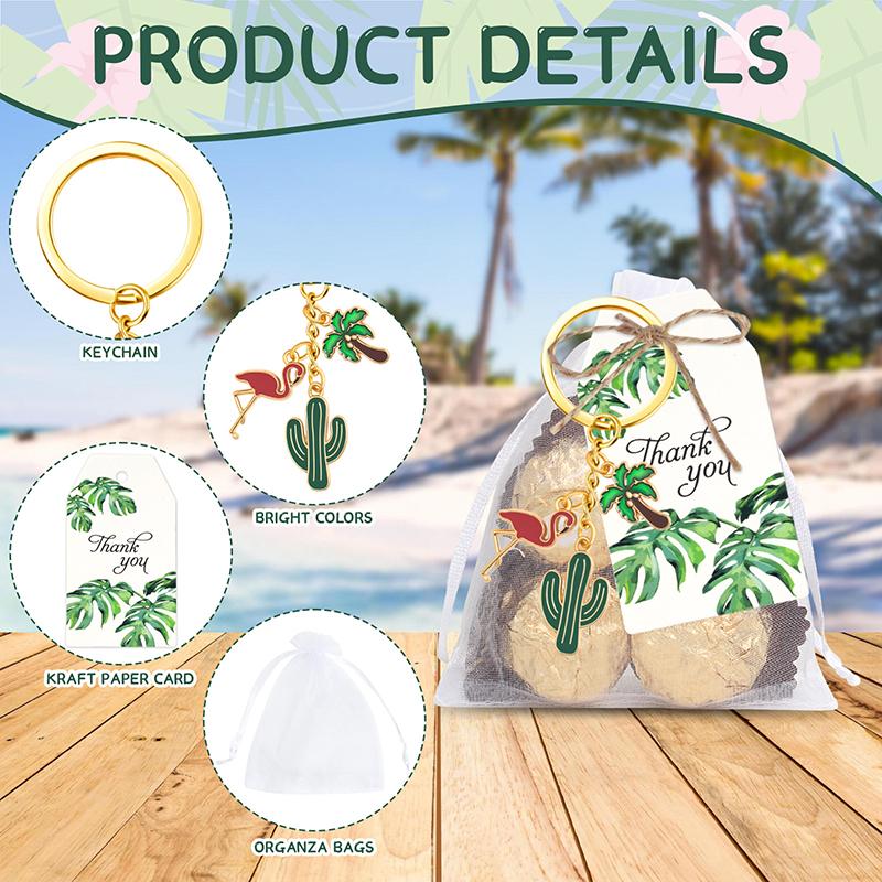 Cute Cactus Keychains Party Decorations With Thank You Tags And White Organza Bags For Mexican Fiesta Hawaii Party Favors