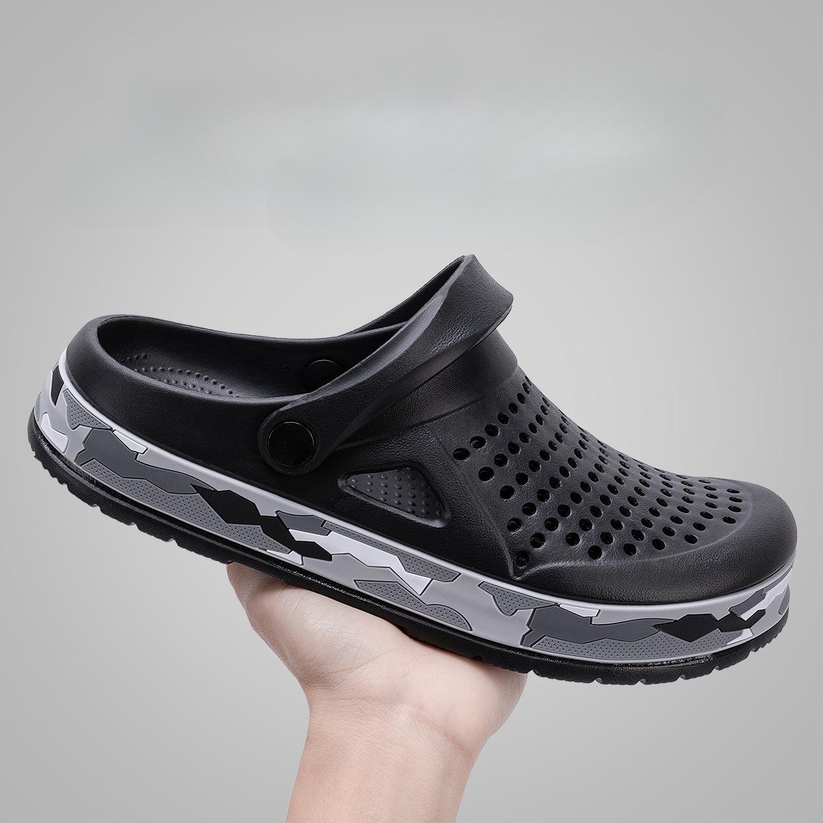 

модные летние сандалии тапочки мужские кроссовки толстые подошвы противоскользящие уличные пляжные туфли мужские легкие кроссовки из ЭВА повседневные теннисные туфли мужские 45 чёрный