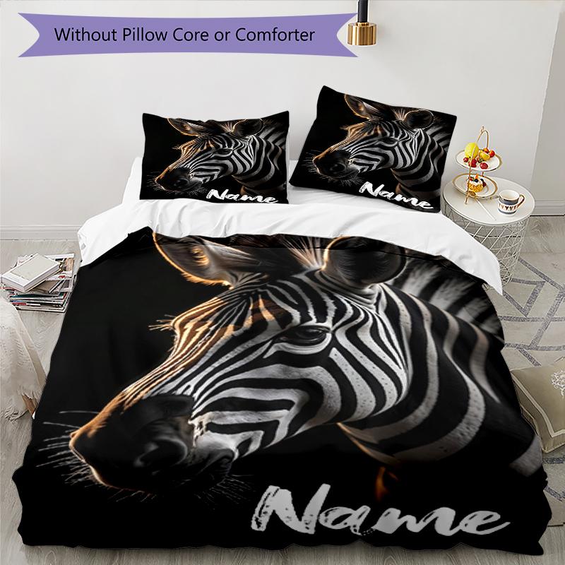3pcs Custom Name Zebra Bedding Set Duvet Cover Closure Includes 1 Duvet Cover & 2 Pillowcases, Soft and Comfortable for All Seasons.