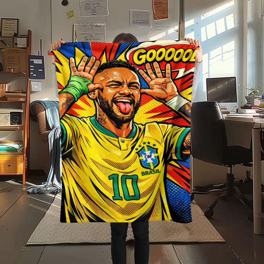 1PC Neymar Jr Patterned Flannel Blanket Suitable For All Seasons for Home Decor Warmth and Comfort Gifts Holiday Present