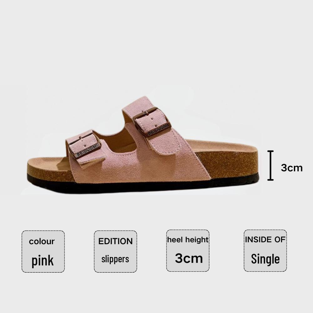 

Женские сандалии из натуральной кожи с двумя ремешками и пряжками – Удобная ретро корковая подошва, пляжная обувь 38