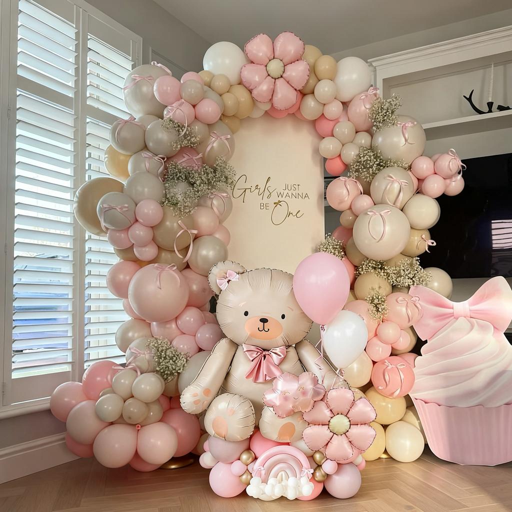 Bow Bear Balloon Set with Pink Daisy Balloon Cloud Aluminum Film Balloon for Birthday Party Shower Proposal Wedding Decoration
