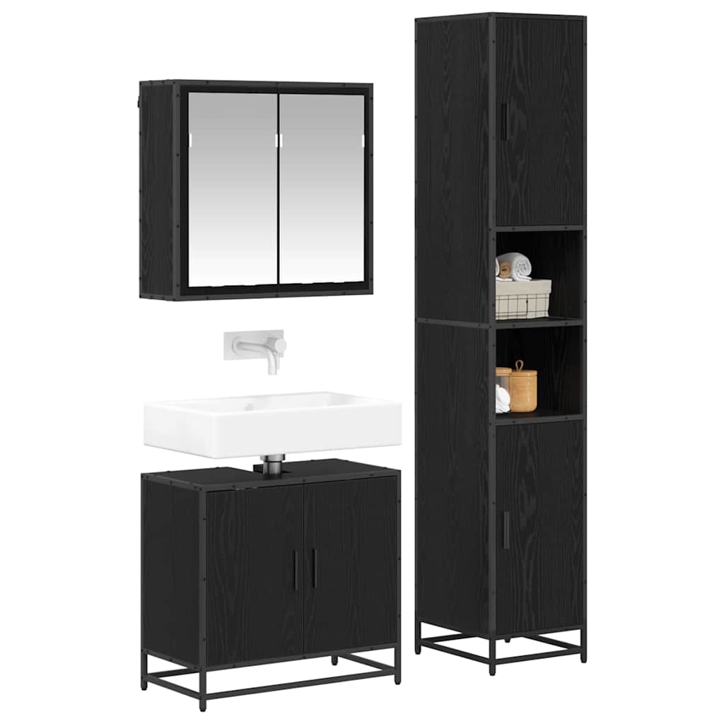 Bathroom Furniture Set 3 pcs Black Oak Effect Particleboard