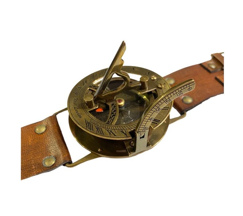 Brass Sundial Compass Handmade Leather Band/Wrist Compass and Nautical Sundial Watch/Best for Gift