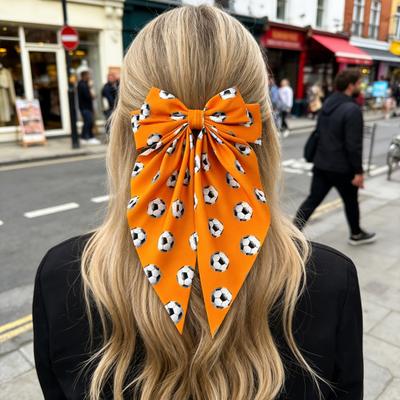 Girl Hairpin Extra Large Ribbon Bowknot Design Back Head Hair Clip Soccer Pattern Spring Hair Pin Party Hair Accessory