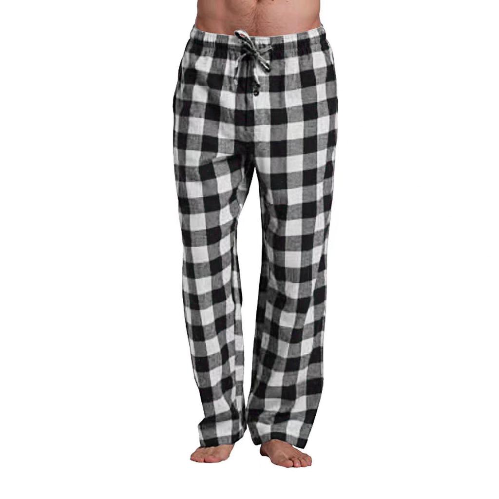 Men's Casual Pants, Cotton Loungewear, Plaid Pajama Bottoms