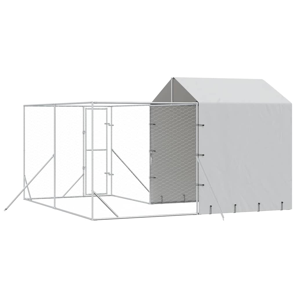 Outdoor Dog Kennel with Roof Silver 4x4x2.5 m Galvanized Steel