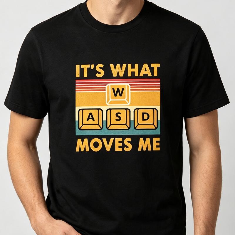 WASD Moves Me Vintage Retro Gaming Graphic T Shirt Unisex WASD Keyboard Game Lover Casual Cotton Short Sleeve Tee