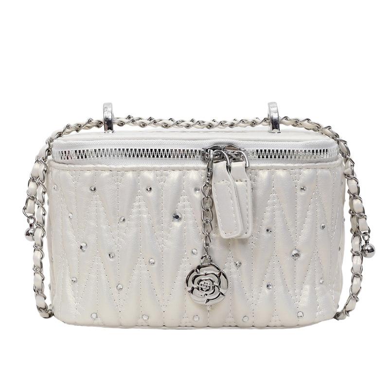 Niche Pleated Embroidery Thread Chain Square Box Bag New Trendy Fashion Versatile Small Square Bag Shoulder Messenger Bag