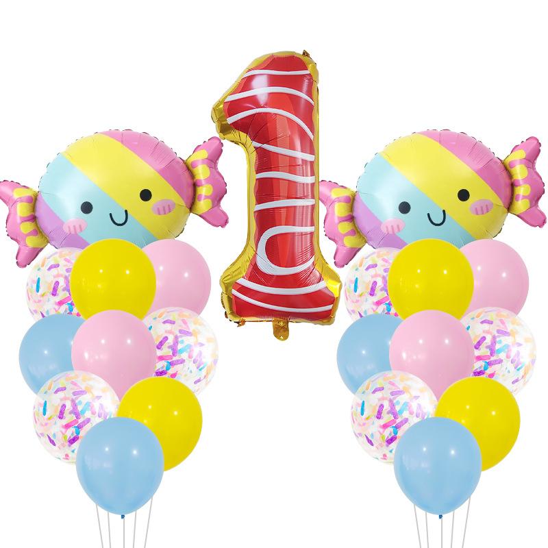 Candy Aluminum Film Digital Balloon Set Baby Shower Children's Birthday Scene Arrangement Background Decoration