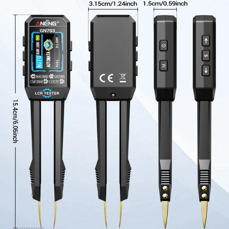 New ANENG GN703 LCR Smart Tweezer SMD ESR Tester Resistance Capacitance Inductance Diode Continuity High Precision Measuring Tool with Digital Display