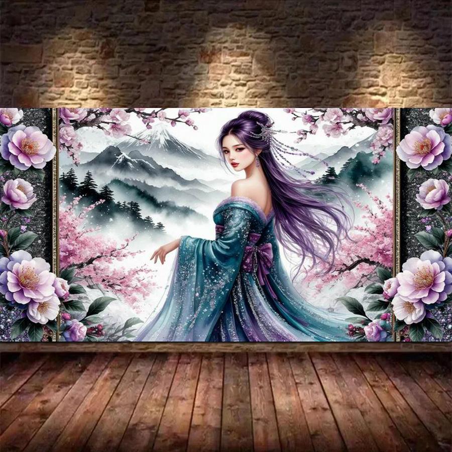 

Beautiful Woman Large Size Diamond Painting Mountain Flower Scenery Diy Full Square Round Drill Rhinestone Embroidery Mosaic Cross Stitch Kits Square drill 30x60cm