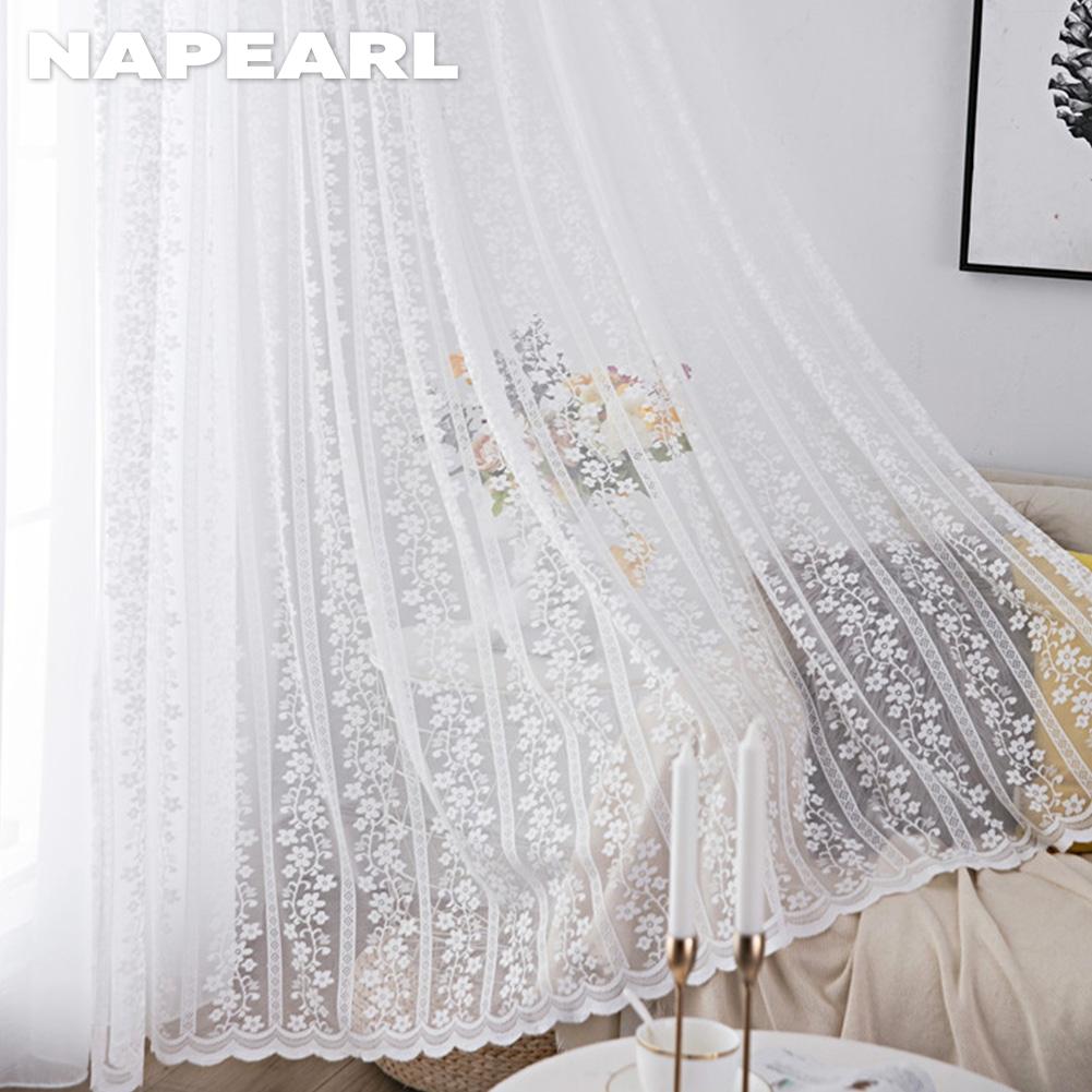 1PC NAPEARL 10-20% Light Blocking French Lace Warp Knitted Sheer Curtain for Living Room Bedroom Balcony Home Decor