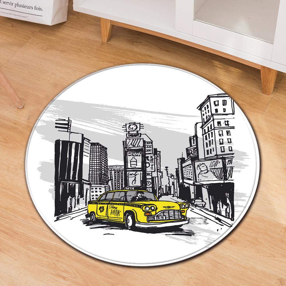 Living Room Mat Computer Chair Mat Round Anti-Slip Modern Creative Carpet Print Bee Clock Kids Bedroom Carpet