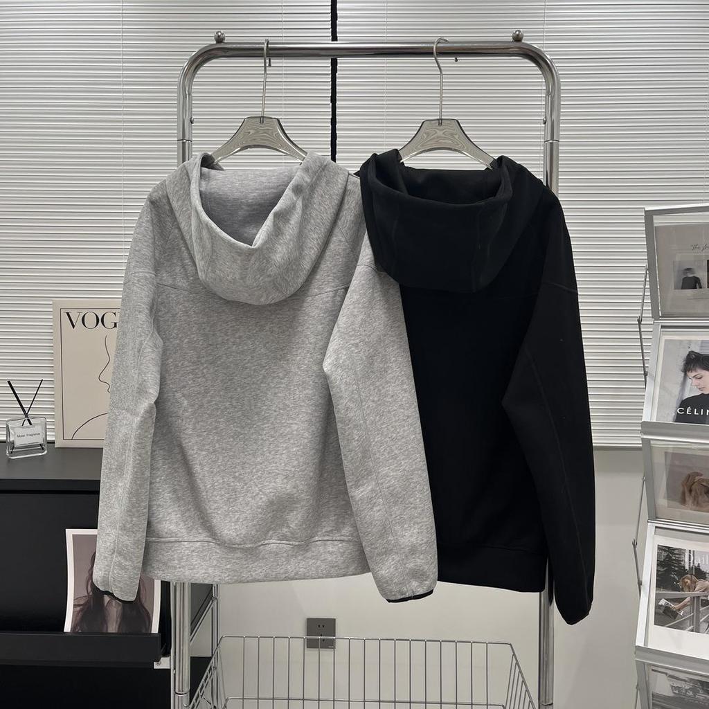 Spring & Autumn Sports Casual Hooded Knit Jacket - Solid Color Zipper Cardigan