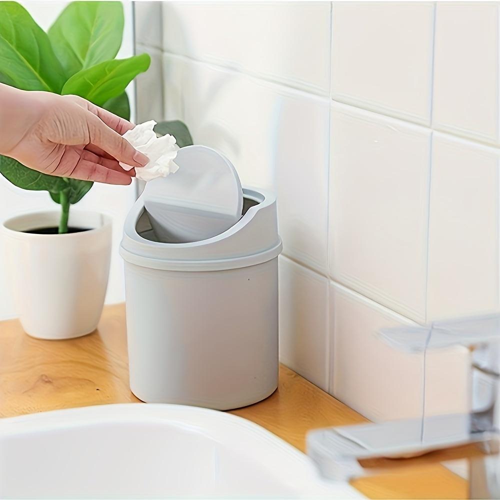 1pc Space-Saving Mini Desktop Trash Can with Lid - Polypropylene Cylindrical Tabletop Waste Bin, Easy To Clean Screw-Off Cap