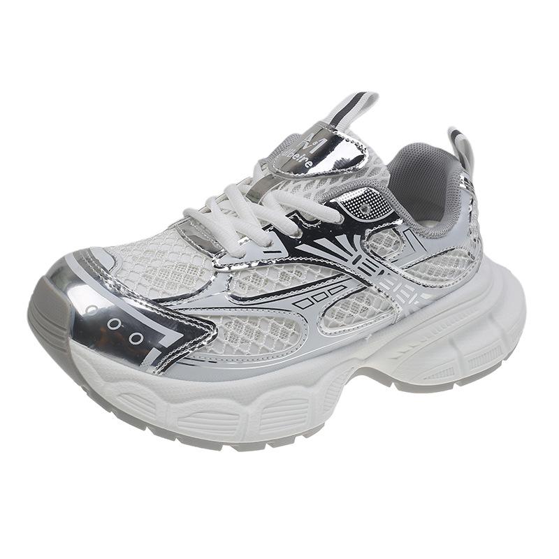 

European station thick-soled heightened color matching dad shoes women s 2025 new mesh breathable comfortable lightweight casual sports shoes 35 серебряный