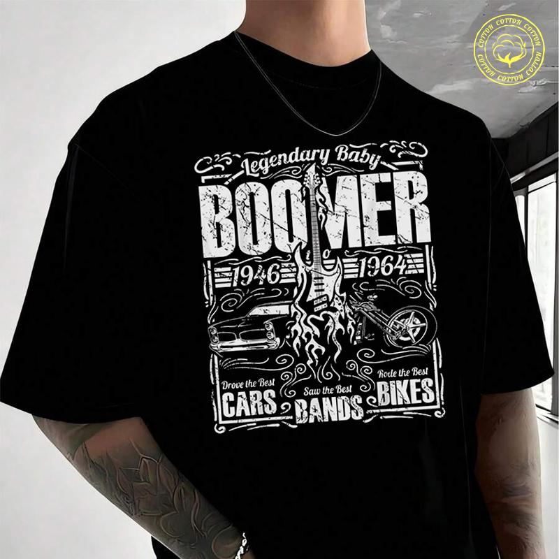 Baby Boomers Montrant Une Guitare Électrique T-shirt Décontracté Moto Homme Mode Streetwear