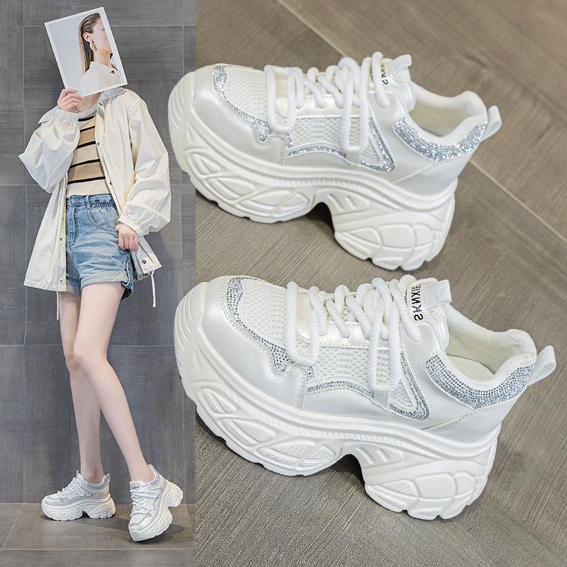 Spring and summer new lightweight breathable soft-soled dad shoes women's outdoor running shoes cool rhinestone sports and leisure shoes