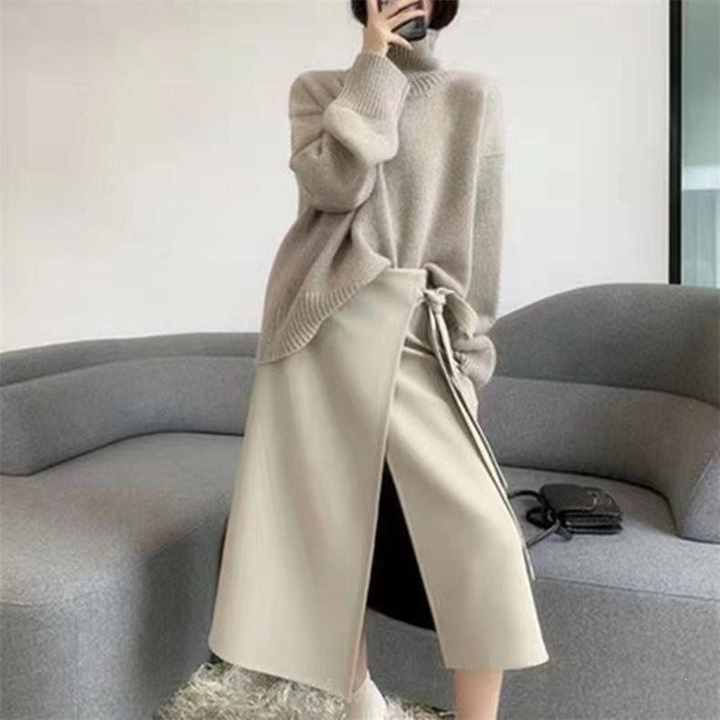Women's European High Neck Pullover Sweater: Autumn/Winter Loose Fit, Slimming Plain Knit Base Layer