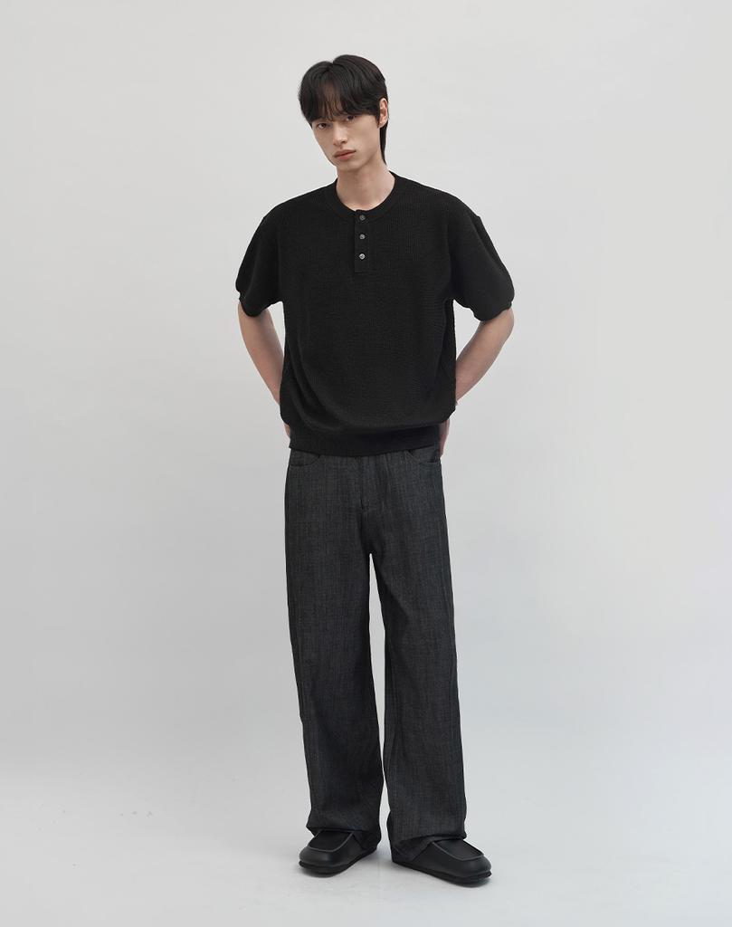 WORK ON BODY OFF Easyon Semi-Overfit Henley Neck / Round Short Sleeve Knit (6 Colors) (Type C)