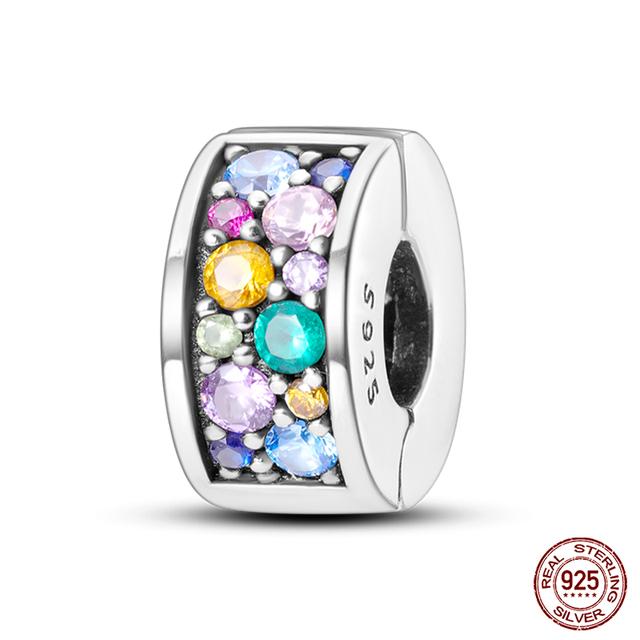 Fit Fasion 925 Bratara originala 100% argint 925 stralucitor colorat zircon Breloc inima margele cadou rafinat bijuterii DIY