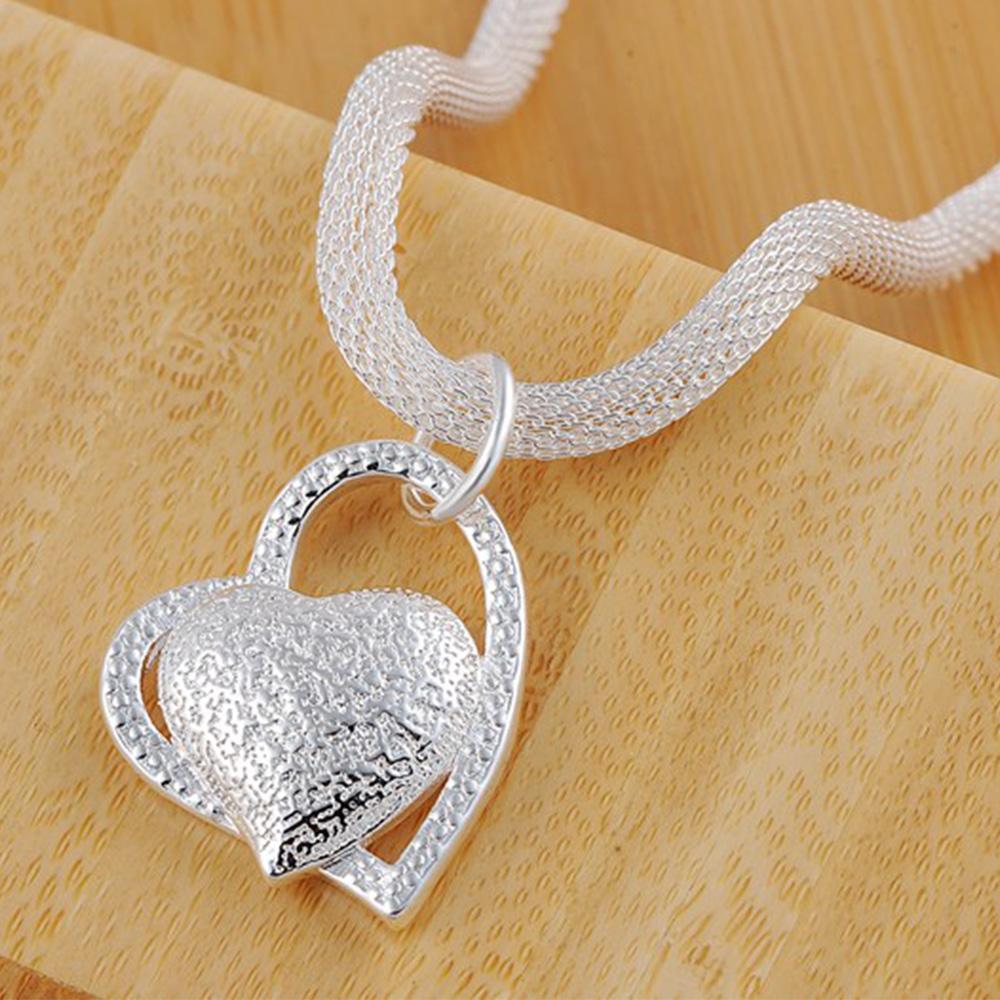 925 Silver Heart Necklace For Women Girls Vintage Luxury Jewelry Accessories Argent 925 Jewellery