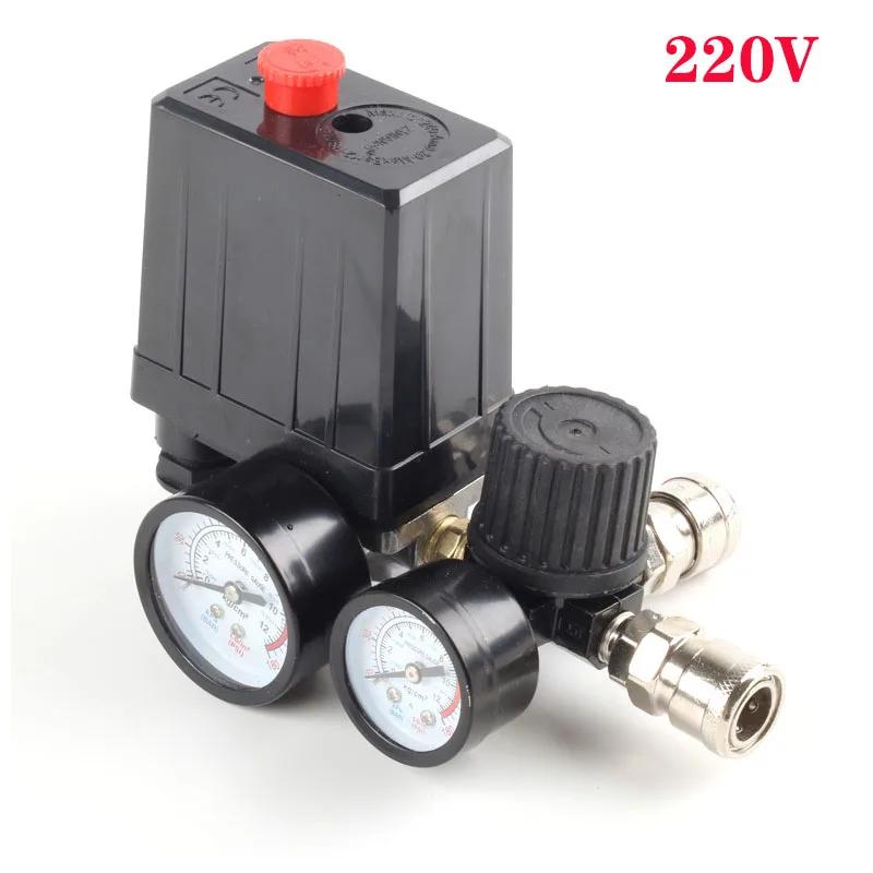 Air Compressor Pump Pressure Control Switch 4 Port 220V/380V Manifold Relief Regulator 30-120PSI Control Valve with Gauge