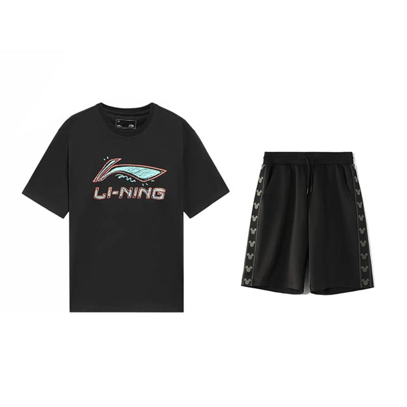 

Li-Ning Graffiti Logo Print Round Neck Short Sleeve Comfortable Versatile Skin-Friendly Shorts Casual Sports Suit Unisex suit AHSUB03-1+YKSV129-2 S