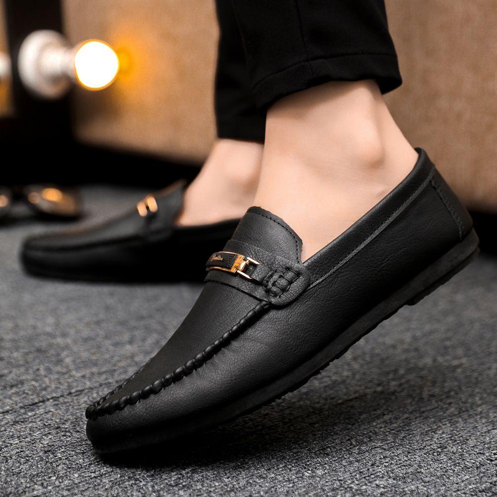 Fashion Round Toe Slip-on Flat Brown Men's Leather Shoes British Style Sale Pu High Quality Fashion Social Legitimate Male Casual Shoe